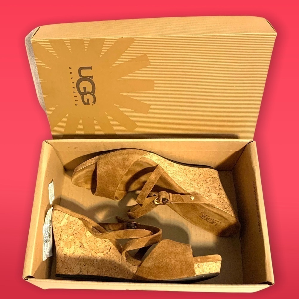 Ugg (EUC) Suede Leather Platform Wedge sandals, Sz. 10 - Picture 2 of 10